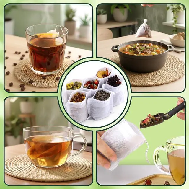 Alt view image 5 of 7 - 200Pcs Disposable Tea Bags for Loose Leaf Tea, Empty Tea Filter Bags for Cooking, Infuser Sachets for Spice, Coffee, Herb and More (3.54x2.75 Inch)