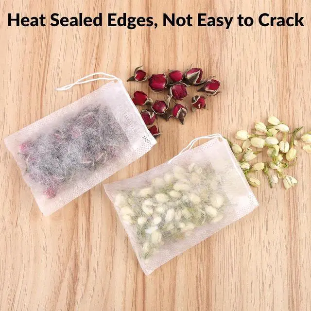Alt view image 3 of 7 - 300 Pcs Disposable Empty Tea Bags for Loose Leaf Tea, Natural Corn Fiber | 3.54" x 2.75", Food-grade, with Drawstring, Safe for Hot Water Brewing, for Coffee, Herbs, Spices, Tea Filter Sachets Infuser