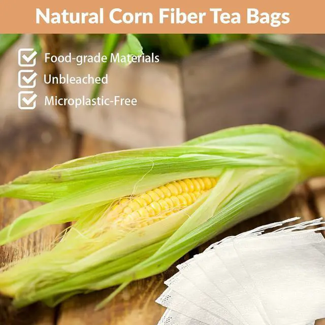 Alt view image 4 of 7 - 300 Pcs Disposable Empty Tea Bags for Loose Leaf Tea, Natural Corn Fiber | 3.54" x 2.75", Food-grade, with Drawstring, Safe for Hot Water Brewing, for Coffee, Herbs, Spices, Tea Filter Sachets Infuser