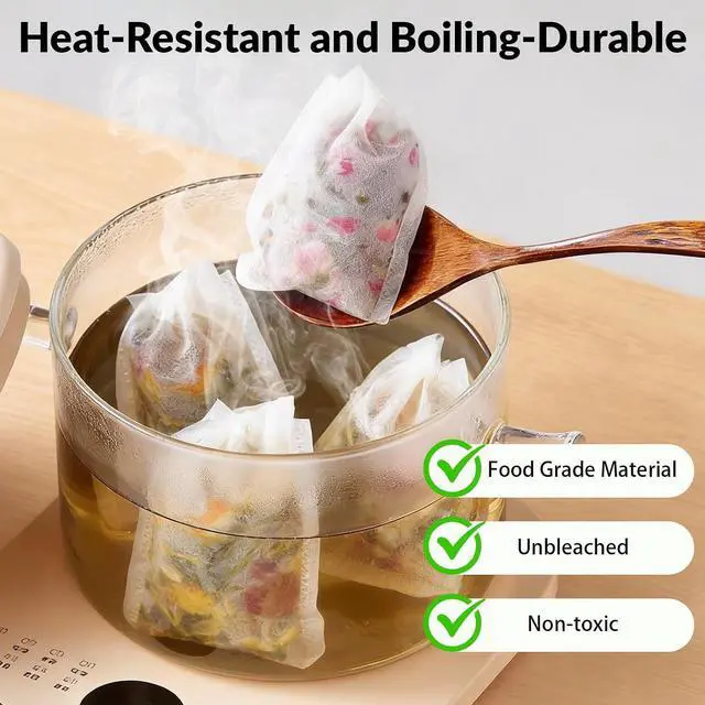 Alt view image 5 of 7 - 300 Pcs Disposable Empty Tea Bags for Loose Leaf Tea, Natural Corn Fiber | 3.54" x 2.75", Food-grade, with Drawstring, Safe for Hot Water Brewing, for Coffee, Herbs, Spices, Tea Filter Sachets Infuser