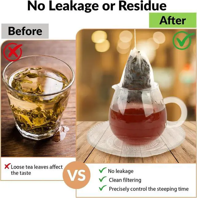 Alt view image 6 of 7 - 300 Pcs Disposable Empty Tea Bags for Loose Leaf Tea, Natural Corn Fiber | 3.54" x 2.75", Food-grade, with Drawstring, Safe for Hot Water Brewing, for Coffee, Herbs, Spices, Tea Filter Sachets Infuser