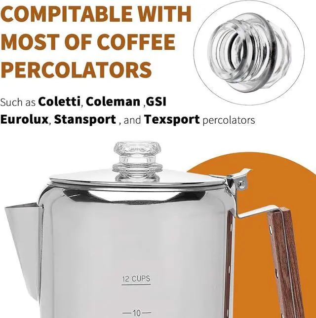 Alt view image 4 of 7 - Coffee Percolator Glass Top Replacement | Parts for Coletti, Coleman, GSI, Eurolux, Stansport, Texsport Percolators, Pack of 2 Percolator Replacement Glass Knobs