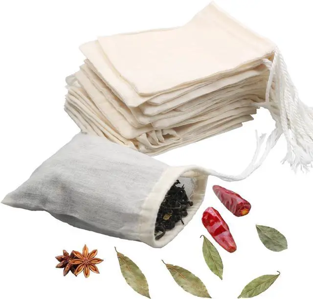 Main image of 10Pcs Reusable Tea Filter Bag, Soup, Bone Broth Brew, Spice, Muslin Strainer, Natural Unbleached Cotton Cheesecloth Bags for Cold Brew Coffee (6x8inch)