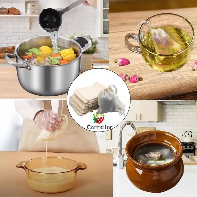 Alt view image 4 of 7 - 10Pcs Reusable Tea Filter Bag, Soup, Bone Broth Brew, Spice, Muslin Strainer, Natural Unbleached Cotton Cheesecloth Bags for Cold Brew Coffee (6x8inch)