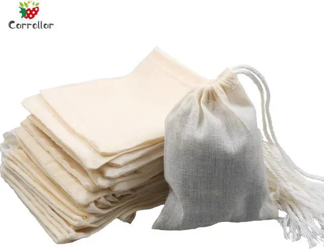 Alt view image 2 of 7 - 10Pcs Reusable Tea Filter Bag, Soup, Bone Broth Brew, Spice, Muslin Strainer, Natural Unbleached Cotton Cheesecloth Bags for Cold Brew Coffee (6x8inch)