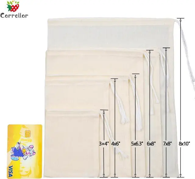 Alt view image 6 of 7 - 10Pcs Reusable Tea Filter Bag, Soup, Bone Broth Brew, Spice, Muslin Strainer, Natural Unbleached Cotton Cheesecloth Bags for Cold Brew Coffee (6x8inch)