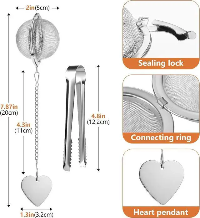 Alt view image 3 of 7 - Tea Infuser for Loose Leaf Tea 2 Pack 2" 304 Stainless Steel Tea Strainer Ball with Bonus Tea Scoop Clip Extra Fine Mesh, Rustproof, Easy to Clean DIKSEFN