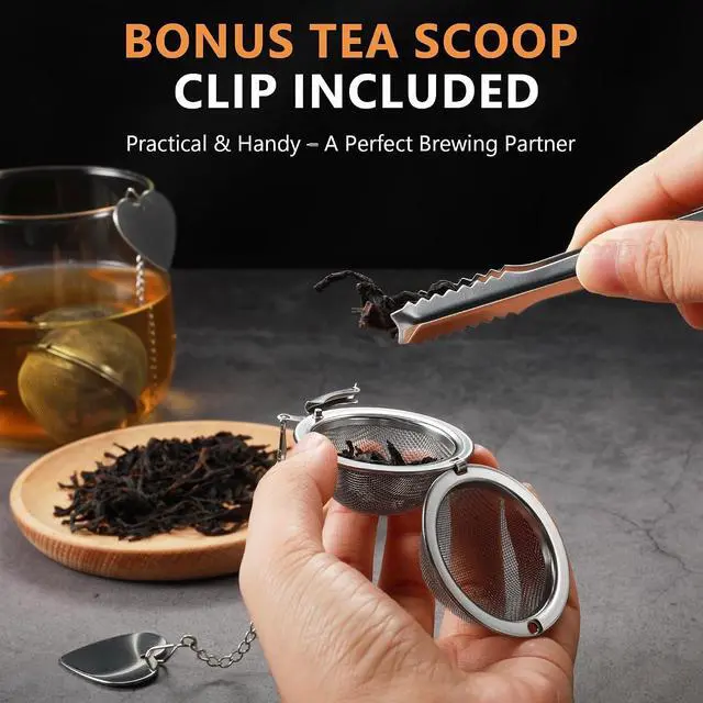 Alt view image 4 of 7 - Tea Infuser for Loose Leaf Tea 2 Pack 2" 304 Stainless Steel Tea Strainer Ball with Bonus Tea Scoop Clip Extra Fine Mesh, Rustproof, Easy to Clean DIKSEFN