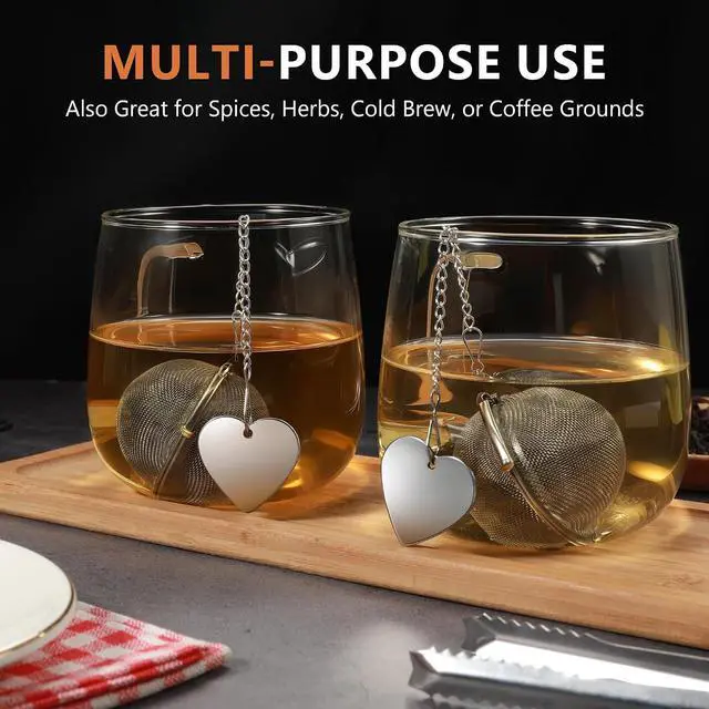 Alt view image 7 of 7 - Tea Infuser for Loose Leaf Tea 2 Pack 2" 304 Stainless Steel Tea Strainer Ball with Bonus Tea Scoop Clip Extra Fine Mesh, Rustproof, Easy to Clean DIKSEFN