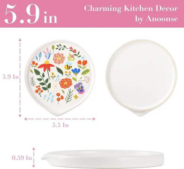 Alt view image 3 of 7 - Ceramic Spoon Rest for Stove Top Cute Spoon Rest for Kitchen Counter | Floral Spoon Holder for Stove, Cute Kitchen Decor and Accessories, Coffee Spoon Rest for Coffee Bar Accessories, 1Pack