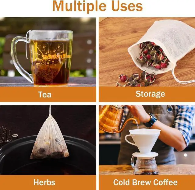 Alt view image 6 of 7 - 100Pcs Muslin Bags with Drawstring, 3x4 Inch Reusable Empty Tea Bags, Spice Herb Sachet Bag for Cooking Soups, Natural Cotton Unbleached Cheese Cloth Bag for Straining