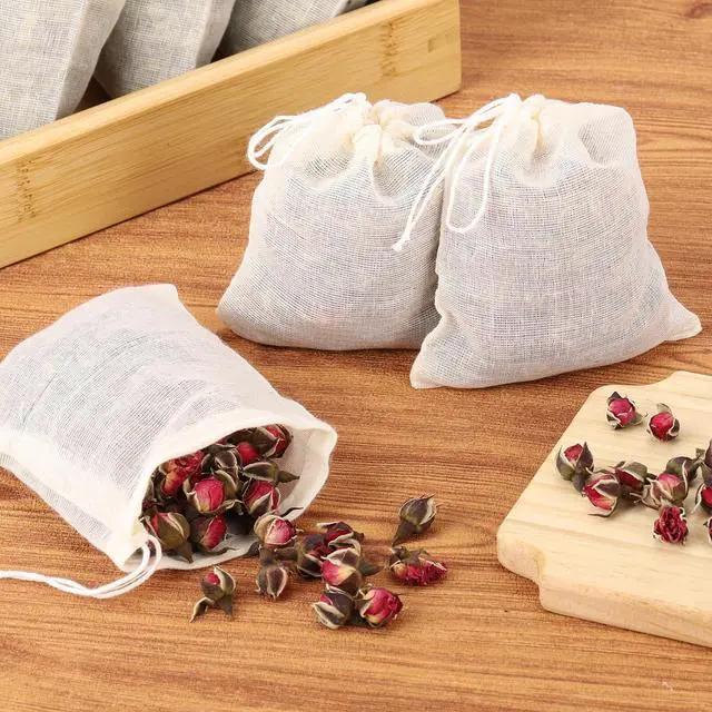 Alt view image 7 of 7 - 100Pcs Muslin Bags with Drawstring, 3x4 Inch Reusable Empty Tea Bags, Spice Herb Sachet Bag for Cooking Soups, Natural Cotton Unbleached Cheese Cloth Bag for Straining