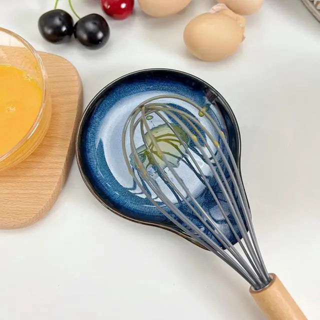 Alt view image 3 of 7 - Farmhouse Ceramic Spoon Rests Holder,Coffee Spoon,Cooking Utensil,Ladles, Tong for Kitchen Counter Stove Top (Ocean Blue)