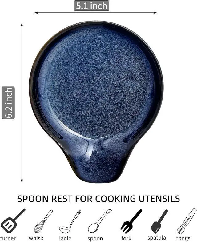 Alt view image 2 of 7 - Farmhouse Ceramic Spoon Rests Holder,Coffee Spoon,Cooking Utensil,Ladles, Tong for Kitchen Counter Stove Top (Ocean Blue)