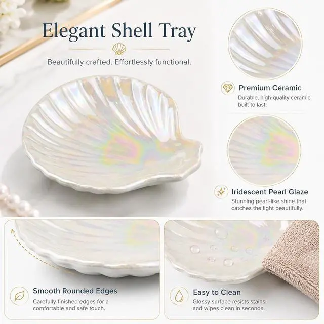 Alt view image 3 of 7 - Ceramic Spoon Rest, Cute Coffee Spoons Holder for Kitchen Counter (Shell) | Ceramic Tray for Spoons, Spatulas, Tea Bag, Jewelry and Small Items, Ideal for Kitchens, Coffee Bars Station and Gifts