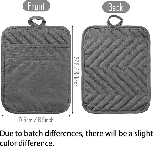 Alt view image 2 of 7 - 5Pack Pocket Pot Holders Cotton Heat Resistant Potholder Multipurpose Hot Pads Machine Washable Oven Mitts Cooking Pads Bulk for Daily Kitchen Baking and Cooking 8.9 x 6.9 Inch Grey