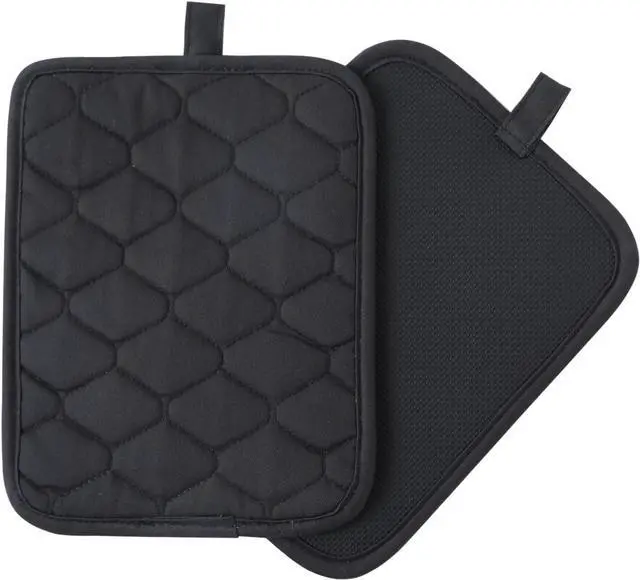 Main image of Glynniss Anti-Slip Grip Pot Holder for Kitchen, Cotton Oven Hot Pads Set with Neoprene for Heat Resistant 450F, 7x9 Inches Potholder Machine Washable 2PCS (Black, 2)