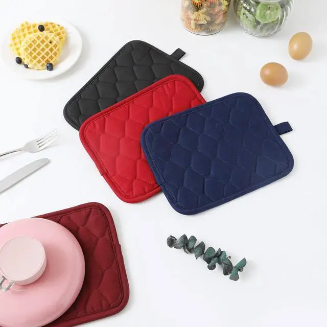 Alt view image 2 of 6 - Glynniss Anti-Slip Grip Pot Holder for Kitchen, Cotton Oven Hot Pads Set with Neoprene for Heat Resistant 450F, 7x9 Inches Potholder Machine Washable 2PCS (Black, 2)