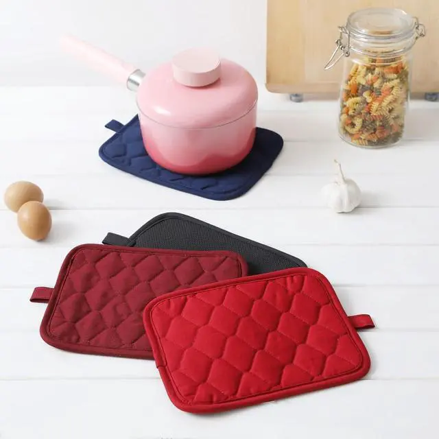 Alt view image 3 of 6 - Glynniss Anti-Slip Grip Pot Holder for Kitchen, Cotton Oven Hot Pads Set with Neoprene for Heat Resistant 450F, 7x9 Inches Potholder Machine Washable 2PCS (Black, 2)