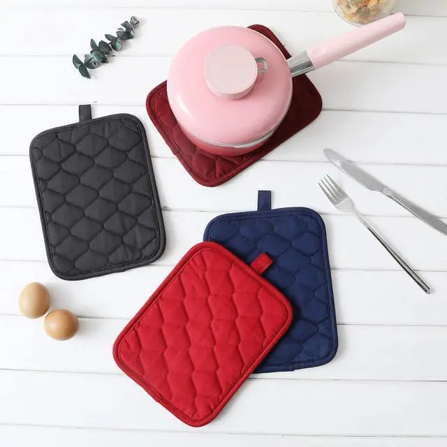 Alt view image 4 of 6 - Glynniss Anti-Slip Grip Pot Holder for Kitchen, Cotton Oven Hot Pads Set with Neoprene for Heat Resistant 450F, 7x9 Inches Potholder Machine Washable 2PCS (Black, 2)