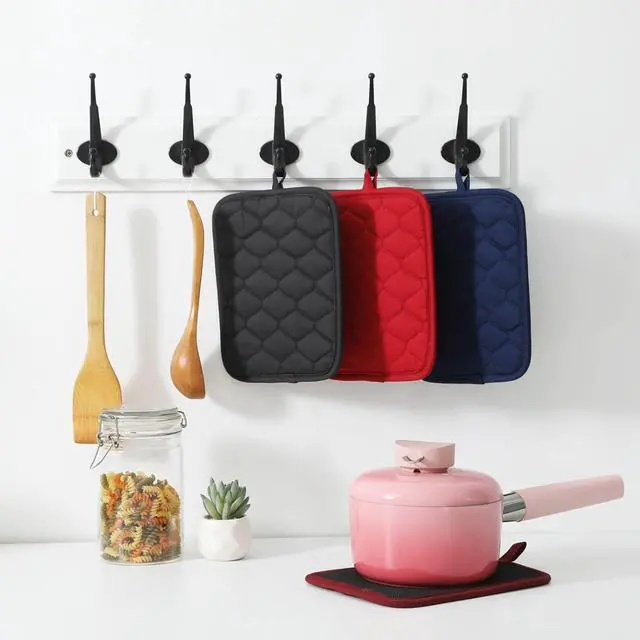Alt view image 5 of 6 - Glynniss Anti-Slip Grip Pot Holder for Kitchen, Cotton Oven Hot Pads Set with Neoprene for Heat Resistant 450F, 7x9 Inches Potholder Machine Washable 2PCS (Black, 2)