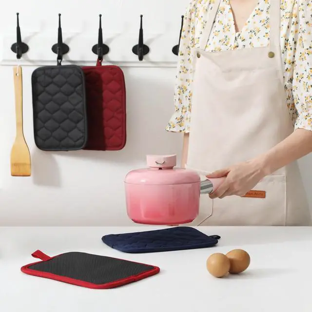 Alt view image 6 of 6 - Glynniss Anti-Slip Grip Pot Holder for Kitchen, Cotton Oven Hot Pads Set with Neoprene for Heat Resistant 450F, 7x9 Inches Potholder Machine Washable 2PCS (Black, 2)