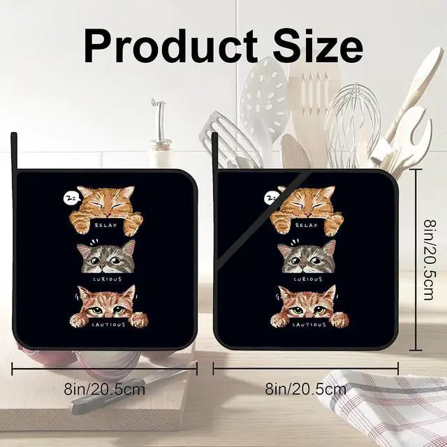 Alt view image 2 of 7 - Cute Cats Mood Pot Holders 2 PCS for Kitchen, Heat Resistant Hot Pads for Cooking Grilling Baking BBQ, Pot Holders for Women Cook Essentials Accessories Home Microwave