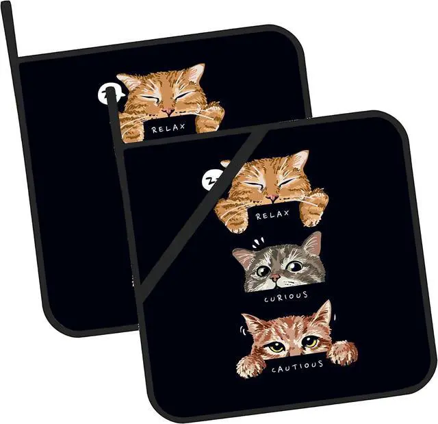 Main image of Cute Cats Mood Pot Holders 2 PCS for Kitchen, Heat Resistant Hot Pads for Cooking Grilling Baking BBQ, Pot Holders for Women Cook Essentials Accessories Home Microwave