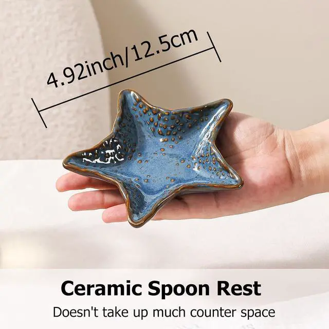 Alt view image 2 of 7 - Ceramic Coffee Spoon Rest, Cute Small Knife Fork Teaspoon Stirrers Holder | Starfish Shaped Mini Tea Spoons Rest for Coffee Bar Dining Table Coffee Station Decor Jewelry Dish (Blue)
