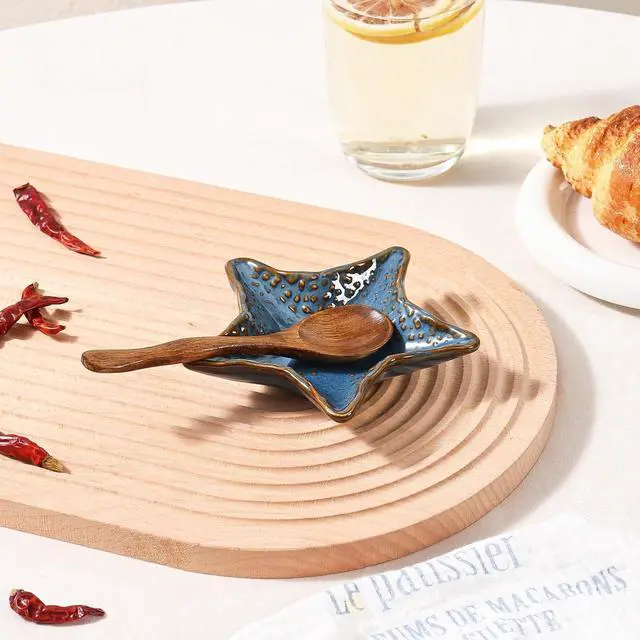 Alt view image 3 of 7 - Ceramic Coffee Spoon Rest, Cute Small Knife Fork Teaspoon Stirrers Holder | Starfish Shaped Mini Tea Spoons Rest for Coffee Bar Dining Table Coffee Station Decor Jewelry Dish (Blue)