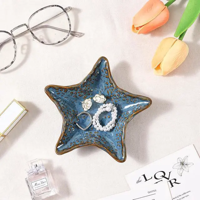 Alt view image 5 of 7 - Ceramic Coffee Spoon Rest, Cute Small Knife Fork Teaspoon Stirrers Holder | Starfish Shaped Mini Tea Spoons Rest for Coffee Bar Dining Table Coffee Station Decor Jewelry Dish (Blue)