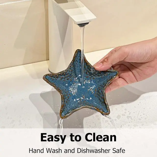 Alt view image 6 of 7 - Ceramic Coffee Spoon Rest, Cute Small Knife Fork Teaspoon Stirrers Holder | Starfish Shaped Mini Tea Spoons Rest for Coffee Bar Dining Table Coffee Station Decor Jewelry Dish (Blue)