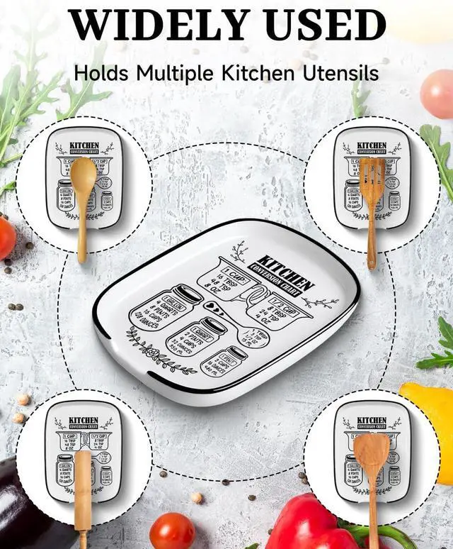 Alt view image 3 of 7 - Ceramic Spoon Rest Spoon Holder for Stove Top Kitchen Counter Kitchen Decor | Funny Large Cooking Utensil Rest, Kitchen Gadget Spatula Ladle Holder, Farmhouse Kitchen Accessories Conversion Chart