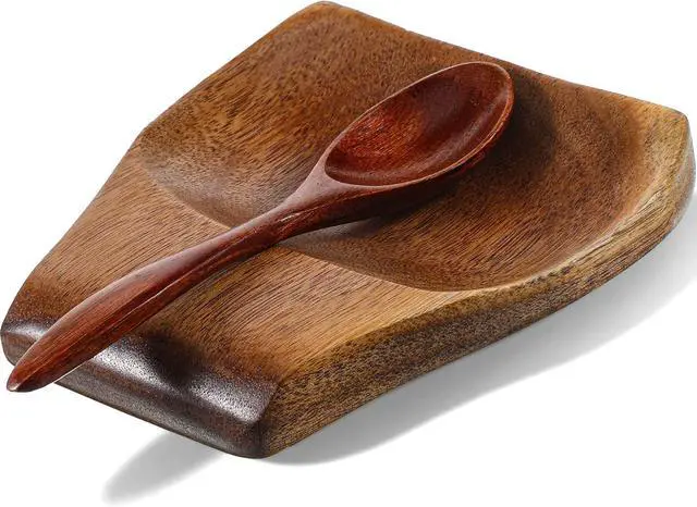 Main image of Acacia Wooden Spoon Rest Holder, Wooden Spoon Rest for Stove Top Heat-Resistant Spoons Rests Smooth Spoons Holder for Kitchen Counter Spatula, Ladles, Forks, Tongs Rests