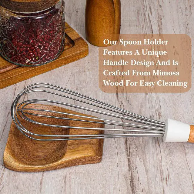 Alt view image 5 of 7 - Acacia Wooden Spoon Rest Holder, Wooden Spoon Rest for Stove Top Heat-Resistant Spoons Rests Smooth Spoons Holder for Kitchen Counter Spatula, Ladles, Forks, Tongs Rests