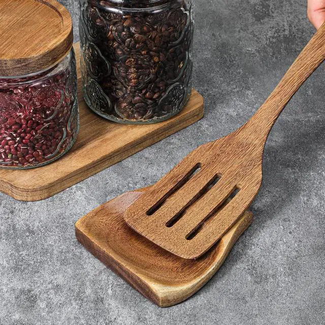 Alt view image 7 of 7 - Acacia Wooden Spoon Rest Holder, Wooden Spoon Rest for Stove Top Heat-Resistant Spoons Rests Smooth Spoons Holder for Kitchen Counter Spatula, Ladles, Forks, Tongs Rests