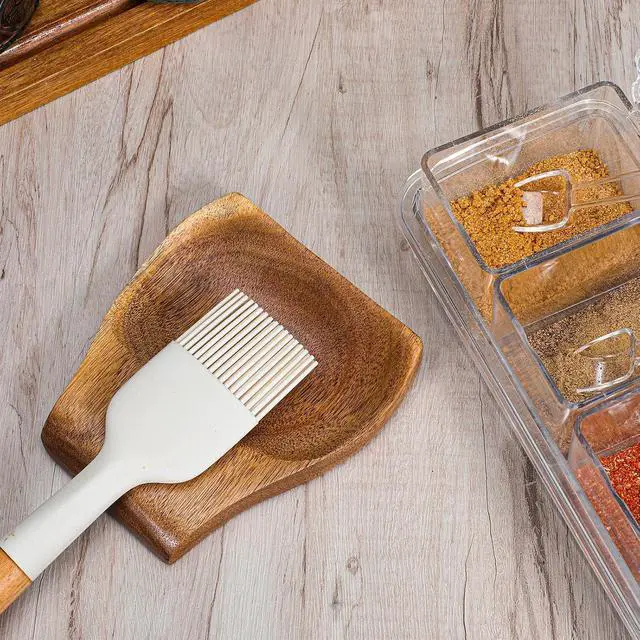 Alt view image 2 of 7 - Acacia Wooden Spoon Rest Holder, Wooden Spoon Rest for Stove Top Heat-Resistant Spoons Rests Smooth Spoons Holder for Kitchen Counter Spatula, Ladles, Forks, Tongs Rests