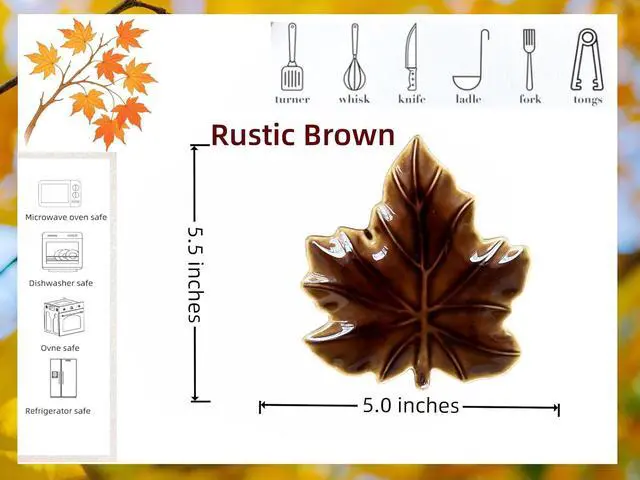Alt view image 4 of 7 - Cute Ceramic Spoon Rest & Holder for Stove Top & Kitchen Counter Ladle Holder Cooking Spoon Coffee Spoon Rest Utensil Rest Spatula Rest, Leaf Kitchen Decor & Accessories (Maple, Winter Rustic Brown)