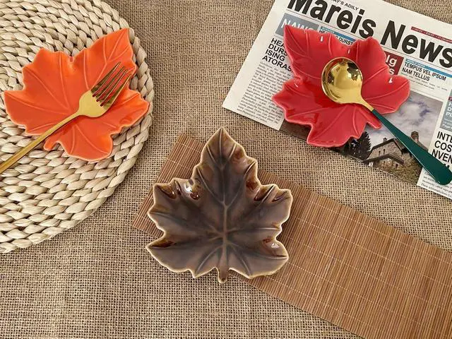 Alt view image 3 of 7 - Cute Ceramic Spoon Rest & Holder for Stove Top & Kitchen Counter Ladle Holder Cooking Spoon Coffee Spoon Rest Utensil Rest Spatula Rest, Leaf Kitchen Decor & Accessories (Maple, Winter Rustic Brown)
