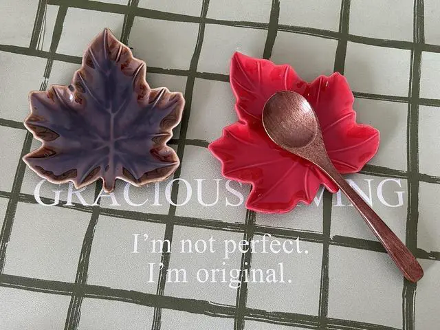 Alt view image 5 of 7 - Cute Ceramic Spoon Rest & Holder for Stove Top & Kitchen Counter Ladle Holder Cooking Spoon Coffee Spoon Rest Utensil Rest Spatula Rest, Leaf Kitchen Decor & Accessories (Maple, Winter Rustic Brown)