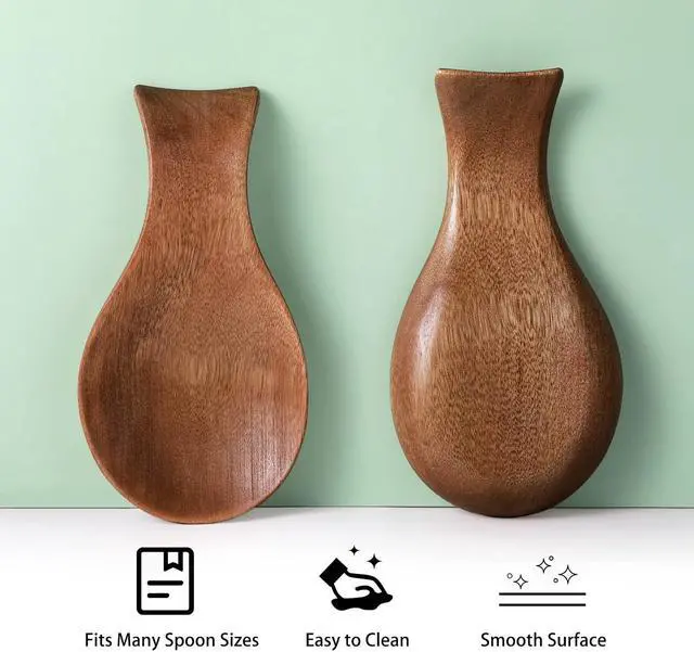 Alt view image 2 of 7 - Patelai Acacia Wood Spoon Rest for Kitchen Stove Top Utensils,Brown | Wooden Spatula Holder for Countertop, Protects Surfaces from Stains, Farmhouse Kitchen Decor, Holds Spoons Ladles Utensils