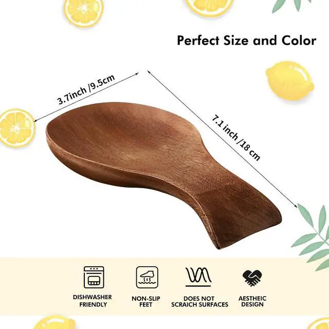 Alt view image 3 of 7 - Patelai Acacia Wood Spoon Rest for Kitchen Stove Top Utensils,Brown | Wooden Spatula Holder for Countertop, Protects Surfaces from Stains, Farmhouse Kitchen Decor, Holds Spoons Ladles Utensils