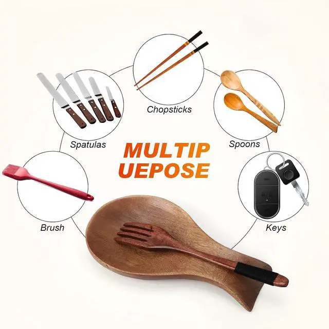 Alt view image 4 of 7 - Patelai Acacia Wood Spoon Rest for Kitchen Stove Top Utensils,Brown | Wooden Spatula Holder for Countertop, Protects Surfaces from Stains, Farmhouse Kitchen Decor, Holds Spoons Ladles Utensils