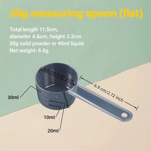 Alt view image 5 of 7 - 20g/40ml Measuring-Spoons Scoop for Creatine,Powders,Cooking,Recipes,Lab,Food Grade PP Material,BPA-free,Meets FDA Standards,2-Packs(With milliliter scale marking) Transparent