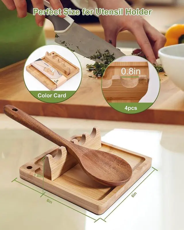 Alt view image 4 of 7 - Bamboo Spoon Rest for Stove Top, Magnetic Kitchen Utensil Holder | 3-in-1 Detachable Tray and Magnetic 4-Slot Holder, Multiple Utensils Within Reach, Cleaner Counters, Anti-Slip Stability
