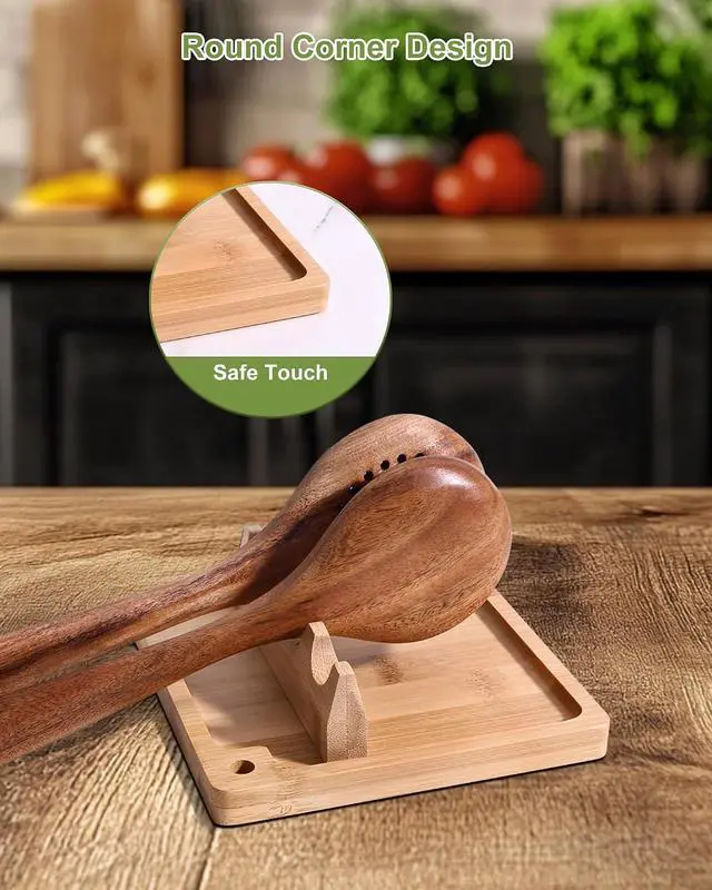 Alt view image 7 of 7 - Bamboo Spoon Rest for Stove Top, Magnetic Kitchen Utensil Holder | 3-in-1 Detachable Tray and Magnetic 4-Slot Holder, Multiple Utensils Within Reach, Cleaner Counters, Anti-Slip Stability