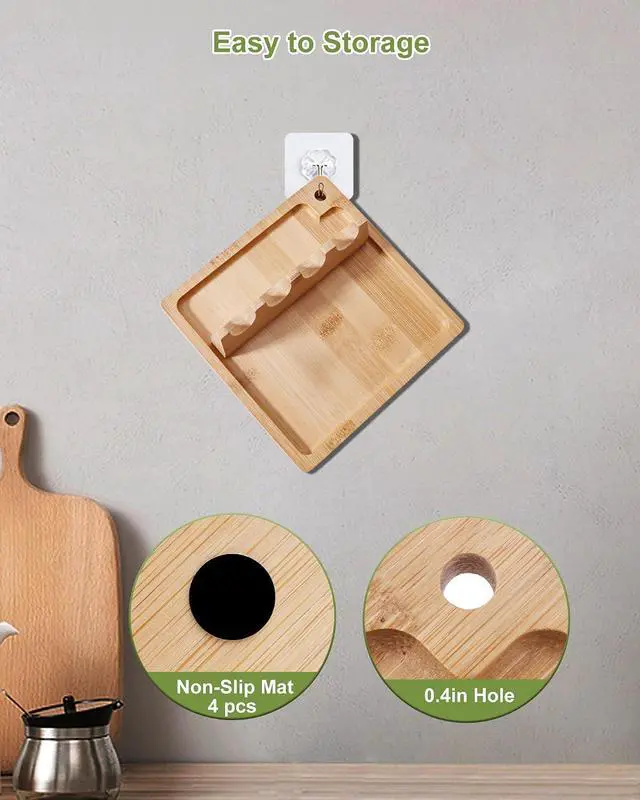 Alt view image 5 of 7 - Bamboo Spoon Rest for Stove Top, Magnetic Kitchen Utensil Holder | 3-in-1 Detachable Tray and Magnetic 4-Slot Holder, Multiple Utensils Within Reach, Cleaner Counters, Anti-Slip Stability