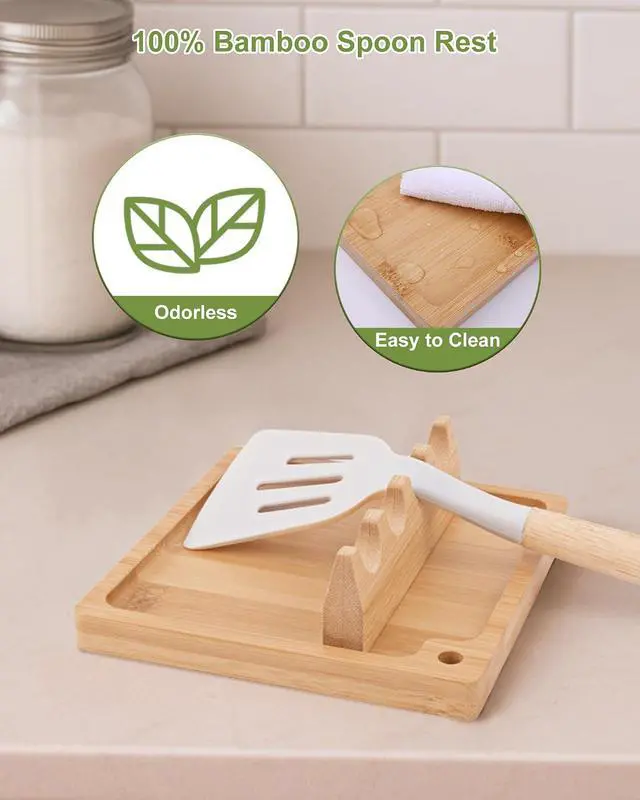 Alt view image 6 of 7 - Bamboo Spoon Rest for Stove Top, Magnetic Kitchen Utensil Holder | 3-in-1 Detachable Tray and Magnetic 4-Slot Holder, Multiple Utensils Within Reach, Cleaner Counters, Anti-Slip Stability