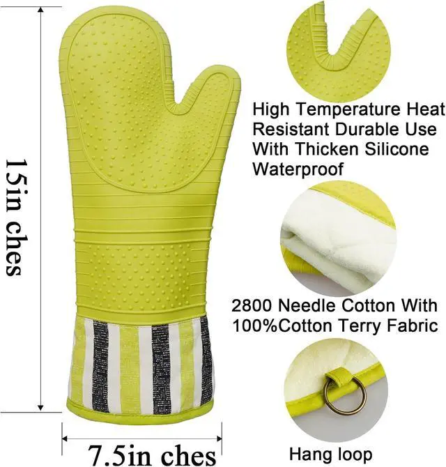 Alt view image 2 of 7 - Heat Resistant 550 Degree Oven mitt, Silicone Oven Hot Mitts - 1 Pair, Extra Long Professional Baking Oven Gloves - Food Safe,Pot Holders Cooking,Grilling,Kitchen (Vanilla)