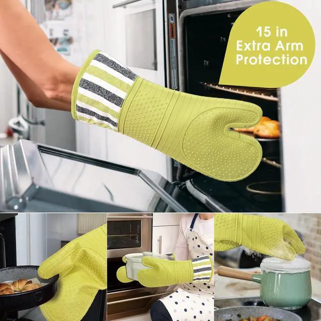 Alt view image 5 of 7 - Heat Resistant 550 Degree Oven mitt, Silicone Oven Hot Mitts - 1 Pair, Extra Long Professional Baking Oven Gloves - Food Safe,Pot Holders Cooking,Grilling,Kitchen (Vanilla)